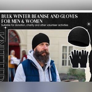 1 Pair Winter Black Beanie Winter Warm Hats & Gloves Polyester (OS Unisex)